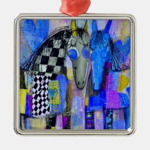 Speelse Harten En Dambordpaarden Metalen Ornament