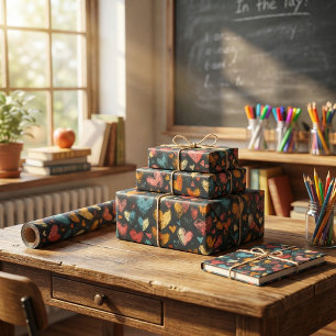 Speelse Heart Classroom: Kleurrijke kunst van Kind Cadeaupapier