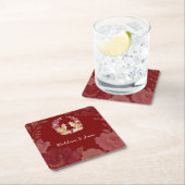 Speelse Herfst Fox bruiloft Vierkante Kartonnen Onderzetter (Insitu)