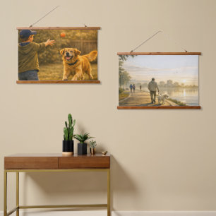 Speelse Hond Dag Horizonaal Tapijt Muur Kunst Set Hangend Wandkleed