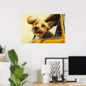 Speelse hond genieten van autorit Art Print (Thuiskantoor)