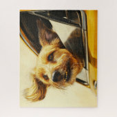 Speelse hond genieten van autorit Art Print Legpuzzel (Verticaal)