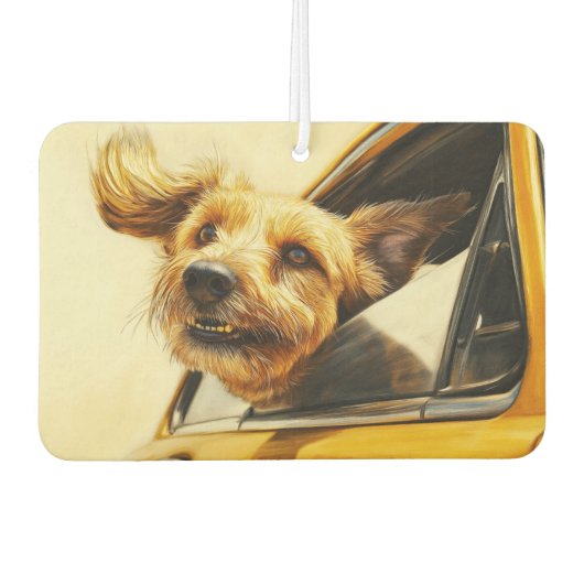 Speelse hond genieten van autorit Art Print Luchtverfrisser (Voorkant)