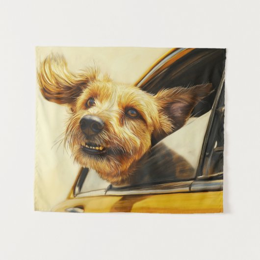 Speelse hond genieten van autorit Art Print Wandkleed (Voorkant (horizontaal))