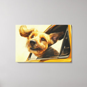 Speelse Hond Genietend van Autorit Kunstprint Canvas Afdruk