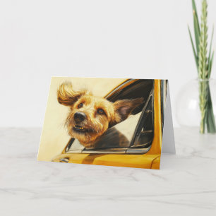 Speelse Hond Genietend van Autorit Kunstprint Kaart