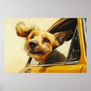 Speelse Hond Genietend van Autorit Kunstprint Poster