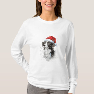 Speelse hond in Santa Hat met sneeuwvlokken T-shirt