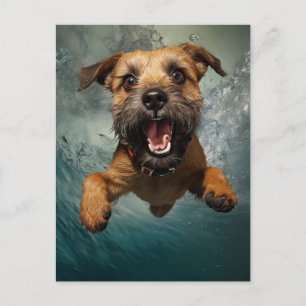 Speelse hond zwemmen onder water ontwerp briefkaart
