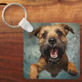 Speelse hond zwemmen onder water ontwerp sleutelhanger (Voorkant)
