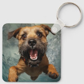 Speelse hond zwemmen onder water ontwerp sleutelhanger (Achterkant)