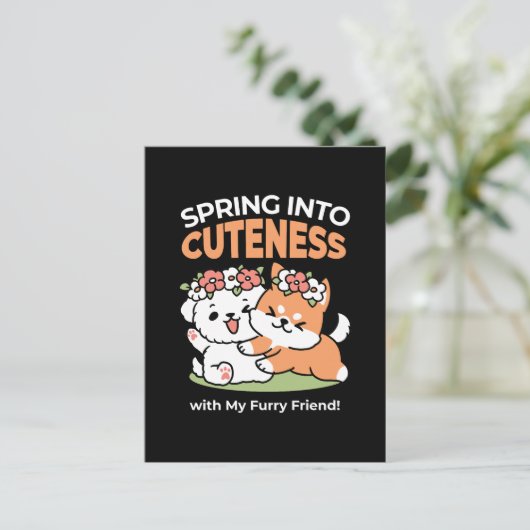 Speelse honden met bloemenkronen – Fun Spring Them Briefkaart (Staand voorkant)