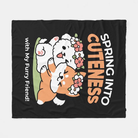 Speelse honden met bloemenkronen – Fun Spring Them Fleece Deken (Voorkant (Horizontaal))