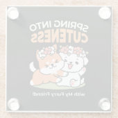 Speelse honden met bloemenkronen – Fun Spring Them Glazen Onderzetter (Achterkant)