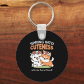 Speelse honden met bloemenkronen – Fun Spring Them Sleutelhanger (Achterkant)