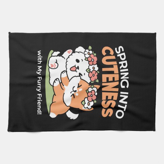 Speelse honden met bloemenkronen – Fun Spring Them Theedoek (Horizontaal)