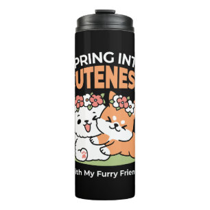 Speelse honden met bloemenkronen – Fun Spring Them Thermosbeker
