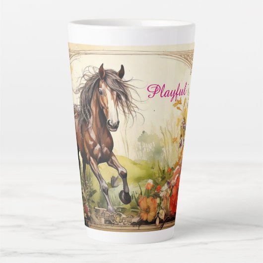 Speelse Horse Latte Mok (Voorkant)