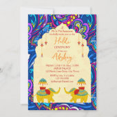 Speelse Indiase bruiloft olifanten blauw geel hald Kaart (Voorkant)