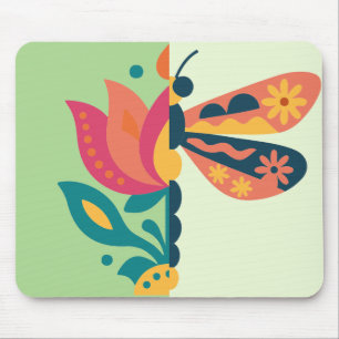 Speelse insecten- en bloemgrafisch ontwerp muismat