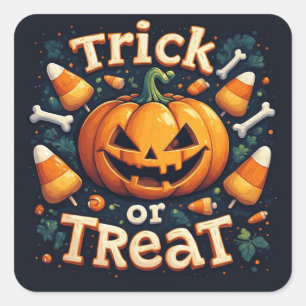 Speelse Jack O Lantern Met Snoep Mais Treats 🎃 Vierkante Sticker