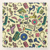 Speelse jaren 80 Doodle Art Pattern Glazen Onderzetter (Voorkant)
