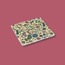 Speelse jaren 80 Doodle Art Pattern Glazen Onderzetter