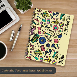 Speelse jaren 80 Doodle Art Pattern Notitieboek