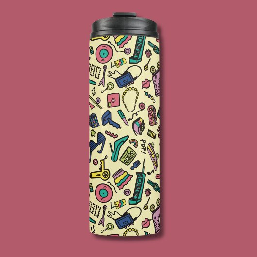 Speelse jaren 80 Doodle Art Pattern Thermosbeker