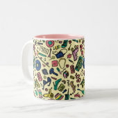 Speelse jaren 80 Doodle Art Pattern Tweekleurige Koffiemok (Voorkant links)