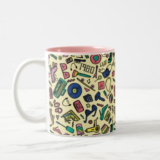 Speelse jaren 80 Doodle Art Pattern Tweekleurige Koffiemok (Links)