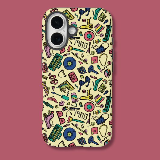 Speelse jaren 80 Doodle Kunstpatroon iPhone 16 Hoesje