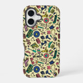 Speelse jaren 80 Doodle Kunstpatroon iPhone 16 Hoesje (Achterkant)
