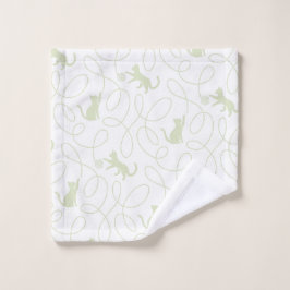 Speelse kat en garenbal patroon licht salie groen bad handdoek