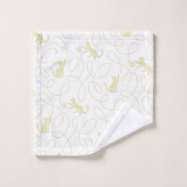 Speelse kat en garenbal patroon lichtbeige bad handdoek
