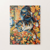 Speelse kat in herfstbladeren legpuzzel (Verticaal)