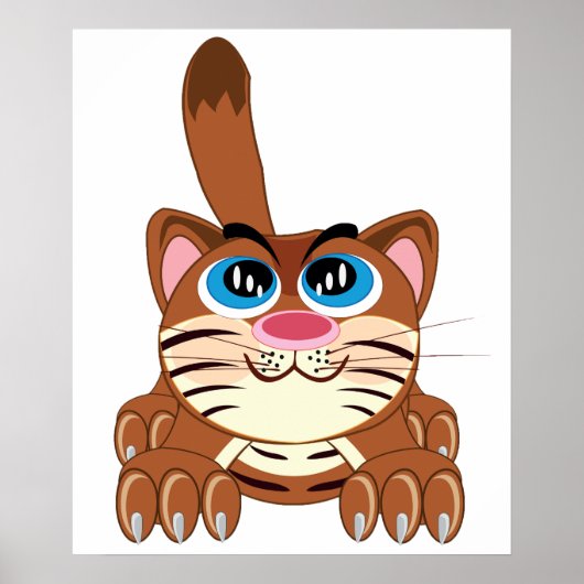 Speelse Kat met Big Blue Eyes Fun Whimsical Kat Poster (Voorkant)