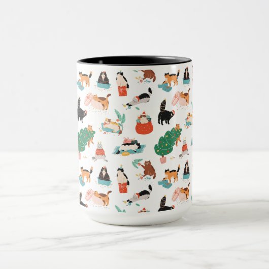 Speelse katten en kerstbomen patroon mok (Midden)