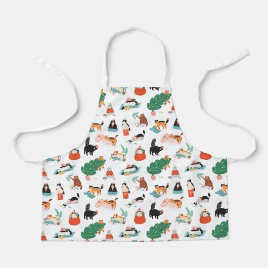 Speelse katten en kerstbomen patroon schort (Voorkant)