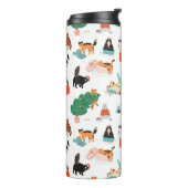 Speelse katten en kerstbomen patroon thermosbeker (Gedraaid links)