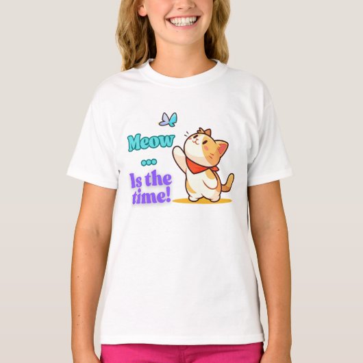 Speelse Kawaii Cat Meow Quote T-shirt (Voorkant)