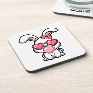 speelse Kawaii Konijn met Bubblegum Bel Bier Onderzetter