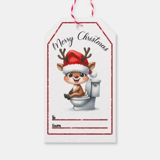 Speelse kerst labels met een vrolijk rendier cadeaulabel (Achterkant)