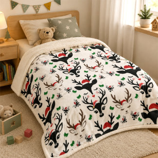 Speelse Kerst Reindeer Kinderkamer & Kids Sherpa Deken