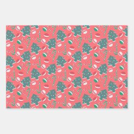 Speelse Kerst Snoepjes Inpakpapier Set#6