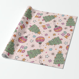 Speelse kerstbomen en ornamenten cadeaupapier