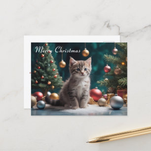 Speelse Kerstkitten bij de boom met Ornament Briefkaart