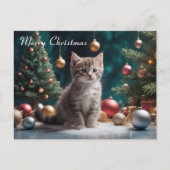 Speelse Kerstkitten bij de boom met Ornament Briefkaart (Voorkant)