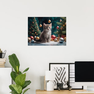 Speelse Kerstkitten bij de boom met Ornament Poster