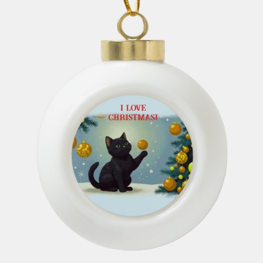 Speelse Kerstkitten Keramische Bal Ornament (Voorkant)